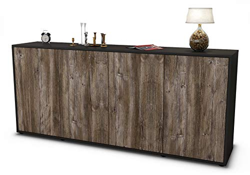 Stil.Zeit Sideboard Elana, Korpus anthrazit matt, Front Holz-Design Treibholz (180x79x35cm) Push-to-Open Technik
