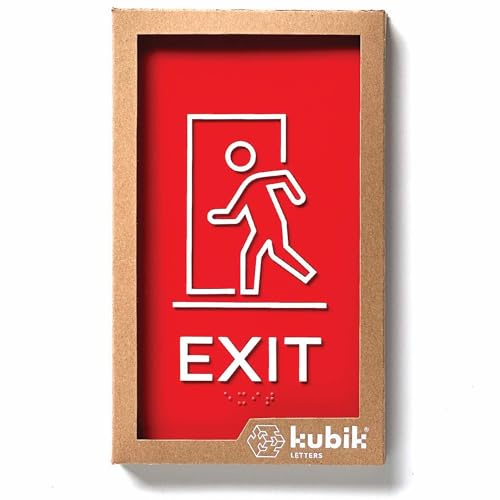 Kubik Letters Premium Exit Sign - Emergency Exit Sign - ADA Compliant - Modern Design with Grade 2 Braille for Emergency Door - 3M Double-Sided Tape