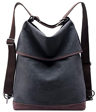 KALIDI Damen Canvas Schultertasche Rucksack Groß Handtasche Vintage Umhängentasche 2 in 1 Anti Diebstahl, Leder Hobo Tasche für Alltag Büro Schule Ausflug Einkauf,Schwarz