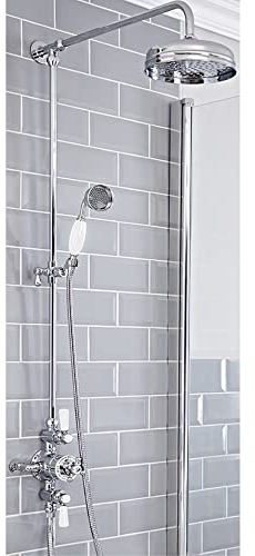 Milano Elizabeth Rigid Riser Thermostatic Mixer Valve Shower Head Handset - Chrome White