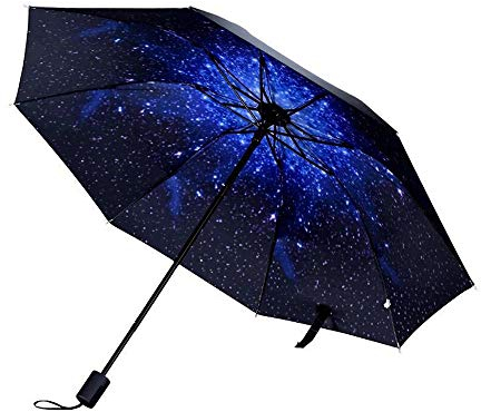 Hosoncovy Night Star Sky Folding Umbrella Double Layer Windproof Anti UV Sun Protection 100CM Compact Travel Umbrella for Women Men