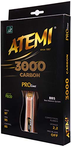 Atemi Pro Carbon 3000 Tischtennisschläger - Überlegene Kontrolle & Power | ITTF-zugelassener Belag | Hergestellt aus natürlichen exotischen Hölzern | Aktualisierte Griffe, Farben und Verpackungen