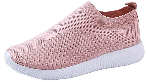 Yowablo Chaussures d'extérieur pour Femme - Maille décontractée - Semelles Confortables - Chaussures de Course à Pied, de Sport à Enfiler - Violet - Rose, 39 EU