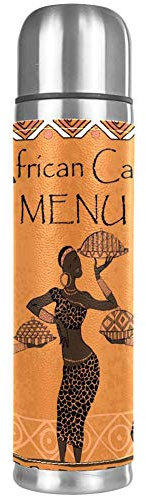 Afrika Woman Menü für afrikanische auslaufsichere Isolierbecher aus Edelstahl, Reisebecher, 480 ml