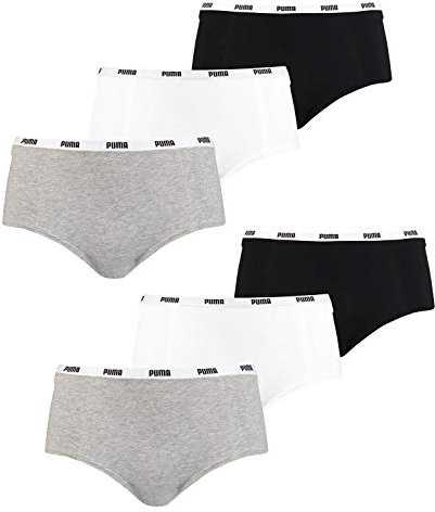 PUMA Damen Iconic Mini Shorts 503006001 6er Pack, Farbe:Mehrfarbig, Wäschegröße:L, Artikel:-015 White/Grey/Black
