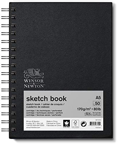 Winsor & Newton 6673002 Skizzenbuch mit Spiralbindung - 50 Blatt Skizzenpapier, 170g/m² mit mikroperforieten Blättern in DIN A5