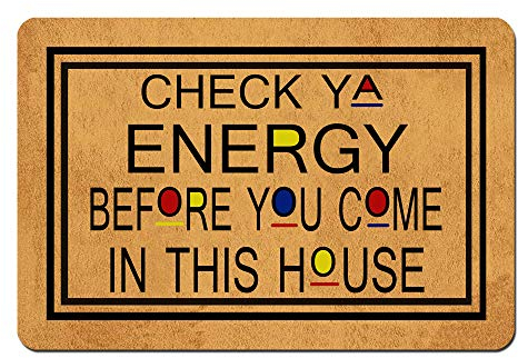 MOMOBO Lustige Fußmatte für den Innenbereich – Check Ya Energy Fußmatte, lustige Vordermatten Zuhause und Büro, dekorativer Eingangsteppich Garten, Küche, Schlafzimmer, rutschfest, Gummi, 60 x 40 cm