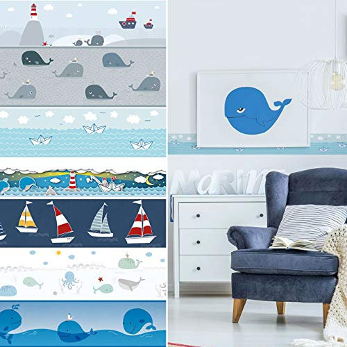 Zierleiste Babyzimmer Tapete selbstklebende Kinderzimmer Bordüre Paper Boot Schiff Papierboot