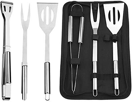 BBQ Tool Set,3 Pcs Professional Stainless Steel Grill Accessories Set with Handle Storage Bag,Camping Barbecue Grilling Utensils Kit Spatula Tongs Fork for Birthday Christmas Party