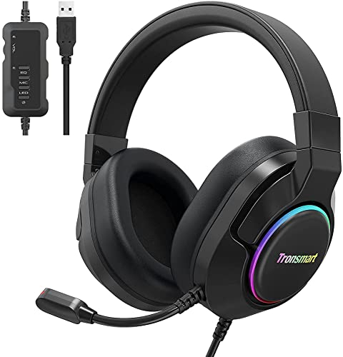 Tronsmart Gaming Headset with Microphone, Sparkle Gaming Headphones, Gamer Headphones with LED Lights, Noise Reduction Over Ear Headset USB with 50 mm Driver and Microphone Mute