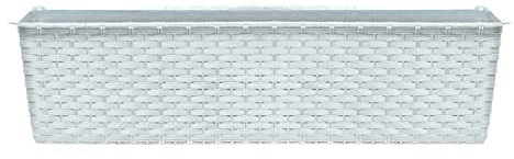 URBNLIVING Juego de 2 macetas rectangulares de plástico de ratán para balcón, flores, jardín, hierbas, decoración (blanco, 400 mm)