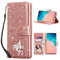 UEEBAI Klapphülle für Samsung Galaxy S10 Plus, PU Lederhülle Glitzer 3D Schmetterling Flip Cover Standfunktion mit Kartenfach Schutzhülle Diamant Glänzende Geldbörse Handschlaufe Etui - Roségold