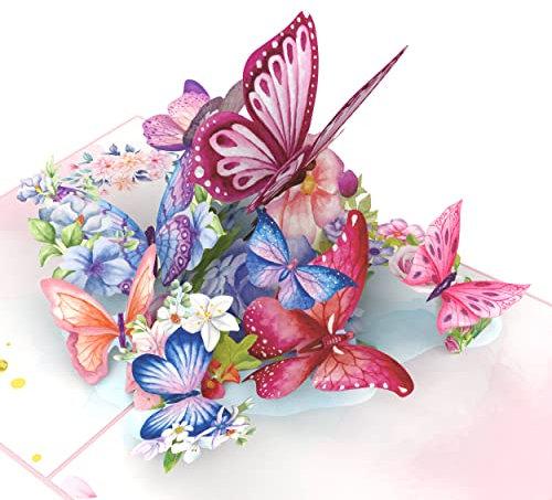 RIZOSI Pop-Up-Karte, Schmetterlingsgarten, Pop-Up-Blumenkarten, handgefertigte Blumen-Grußkarten, 3D-Geburtstagskarte, Muttertagskarte, Pop-Up, Jahrestag, Valentinstag, Geburtstagsgeschenk, 15x2 0 cm