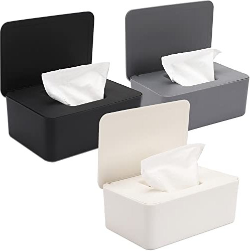 3 Pack Baby Wipes Dispenser Wipe Holder with Lids, Keeps Wipes Fresh, Refillable Wipes Container with Sealing Design, Bathroom Tissues Wipes Case Box