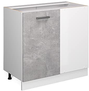 Vicco Eckunterschrank R-Line, Küchen Eckschrank, Beton/Weiß, 86 cm ohne Arbeitsplatte