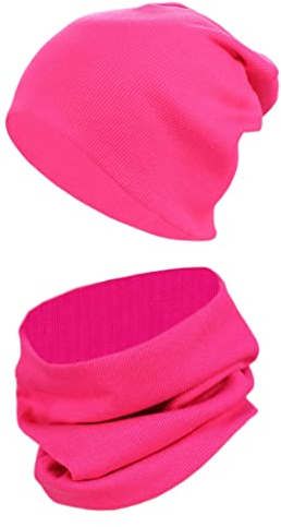 TupTam Mütze und Schal Kinder Set – Weiches Schal Mütze Set Kinder für Herbst und Winter, Farbe: Rippstoff Fuchsia, Größe: 52-56