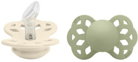 BIBS Infinity Anatomischer Schnuller Zweierpackung, bisphenol-A frei, anatomischer Silikonsauger, Kiefergerechte Form. Silikon, 0-6 Monate (2er Pack), Ivory/Sage