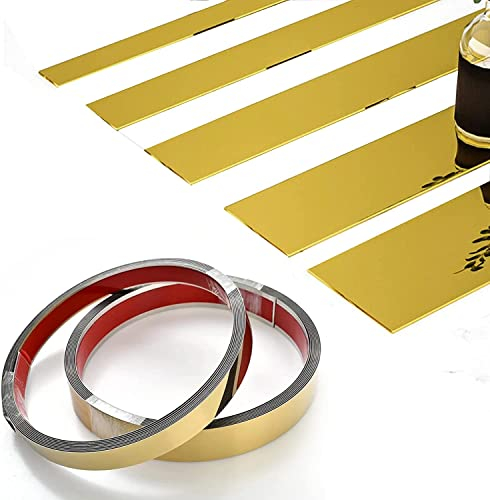 5m Leisten & Wandleisten, Selbstklebend Gold Metallisierte Zierleisten Spiegelähnliche Oberfläche, Edelstahl Dekorative Zierleiste für Wand, Spiegel, Möbeldekor (Gold, 4cm)