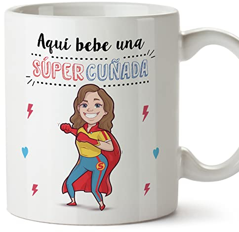MUGFFINS Tazas para CUÑADA - En Español - Super Familia - 11 oz / 330 ml - Regalo original y divertido