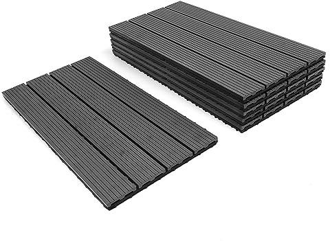 Izrielar 18er WPC Terrassenfliesen 30x60x2 cm Holzfliesen Balkon Bodenbelag 3m² Gartenplatten mit Drainage und Klicksystem, für Garten Balkon Gehweg, Anthrazit
