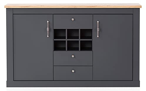 Lomadox Sideboard Kommode Küchenschrank Anrichte Landhaus in anthrazit mit Wotan Eiche Nb., B/H/T ca. 169/104/45 cm