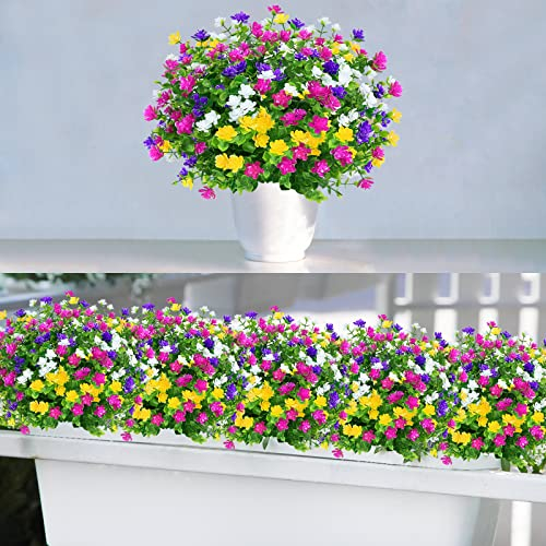 WINAROI 8 Bündel Künstliche Blumen Outdoor, Kunstblumen Deko, UV-beständig kunstblumen wie echt Sträucher Plastik Blumenstrauß für Aufhängen von Pflanzgefäßen, Veranda, Vase, Hausgarten