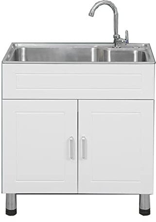 Commercial Sink for Restaurant, Freestanding Kitchen Station Basin w/Faucet,Compartment Free Standing Utility Sink,Unit with Cold and Hot Water Tap for Outdoor ,Easy To Clean. ( Color : Hot And Cold ,