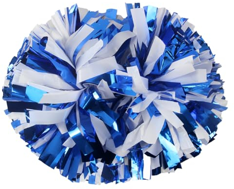 Hooshing 2 x Pompons, Cheerleader-Design, blau und weiß, professionelle Cheer-Poms mit Schlagstock-Griff für Cheerleader-Teamsport, temperamentvolle Party, Tanztraining