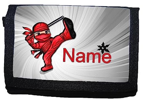 Kinder Geldbörse mit Name und Schriftartwahl | Klettverschluss Schlüsselring Fenster | Geldbeutel personalisiert (Ninja)
