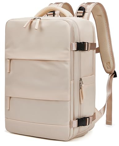 Sea choice Backpack 15.6 Inch Laptop Backpack Carry-On Rucksack Durable Dry Wet Separation Travel Bag Wide Open for Men Women with USB Charging Port Shoe Bin Water Resistant Anti-Theft Daypack,Khaki