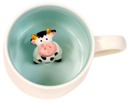 Intirilife Tasse à café, Tasse à thé 3D avec Vache - 300 ml de capacité - Tasse en céramique, Dessin animé, cadeau mignon, Mug avec anse