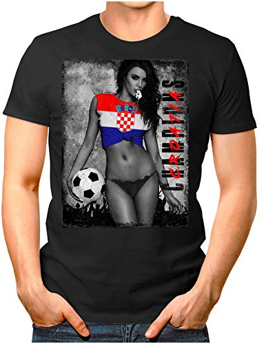 OM3 - Croatia-Champions - Herren T-Shirt mit Länderflagge Ländershirt Fan Sexy Girl Frau Fußball Trikot Kroatien Hrvatska Vintage Schwarz L