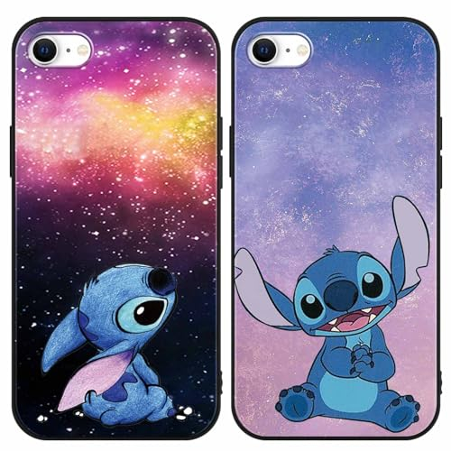 LYUBFDC 2 Stück Cartoon Hülle für iPhone 8 iPhone 7 iPhone SE 2022/2020 Hülle 4,7,Handyhülle Stitch Niedlich Kawaii Muster Aesthetic Anime Mode Schutzhülle Schwarz Bumper Cover Stoßfest Silikon Case