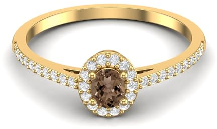 925er Sterling Silber 0,50 ctw ovaler Rauchquarz-Edelstein Solitär-Akzente Damen-Verlobungsring Gold Vermeil, 50