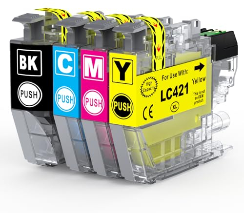 LC421XL LC-421XLVAL Patronen Kompatibel für Brother LC-421XL LC-421VAL Multipack Patronen für Brother DCP-J1050DW, Brother DCP-J1140DW, Brother MFC-J1010DW 500 Seiten 4er-Pack