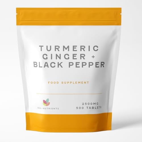 Turmeric Tablets 2500mg with Black Pepper & Ginger | 500 High Strength Curcumin Supplements | Turmeric and Black Pepper Tablets (Not Turmeric Capsules or Powder) | Vegan and Gluten Free | UK Made