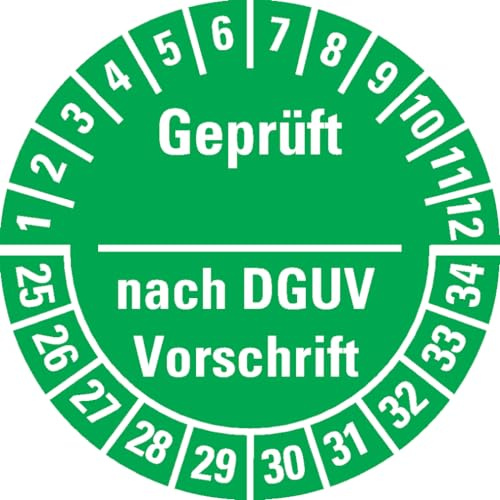Dreifke® Aufkleber I Prüfplakette Geprüft nach DGUV Vorschrift 25-34, grün, Dokufolie, Ø 25mm, 21 Stück