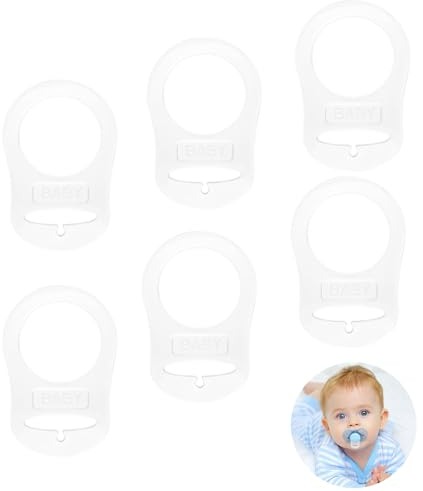Silicone Baby Dummy Adapter, 6 Pcs Silicone Dummy Clips, Baby Pacifier Ring Holder Clip Adapter for Button-Style Pacifier (Transparent)