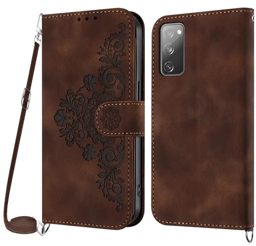 Netany Handykette Hülle für Samsung Galaxy S20 Fe, Handyhülle für Samsung S20 Fe Hülle mit Kette Klappbar, PU Leder Necklace Klapphülle und Umhängeband Lanyard Flip Schutzhülle mit Band (Braun)