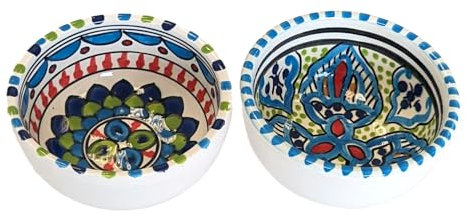 your castle Keramikschalen 2er-Set Klein Snack Schalen für Tapas, Dessert, Dipschälchen Bunt Dekorativ Handarbeit, Ø 6 cm