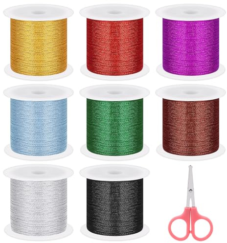 Keadic Set di 9 fili metallici assortiti da 400 metri, con taglierino, 8 colori, 1 mm, non elasticizzato, per confezioni regalo da 1 mm, per la creazione di gioielli