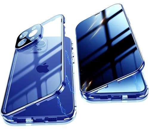 Privacy Phone Case for iPhone 12 Pro Max Built in Privacy Screen Protector And Camera Lens Protector, 360 Degree Full Body Protection One-piece Anti peep Cases Cover for 12 Pro Max,Clear Blue