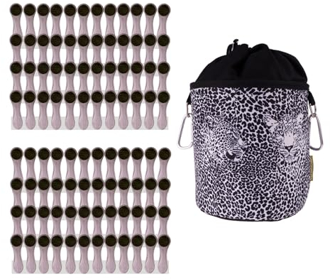 96 Wäscheklammern mit Spiralfedern Softgrip Silber Anthrazit und 1 bellaCott Wäscheklammerbeutel Leopard Schwarz