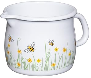 Riess, 0094-137, Schnabeltopf, Milchtopf, gebördelt, 12cm, 1.0L, LBH 18.7 x 13.5 x 11.3 cm, Gewicht 043kg, COUNTRY- BIENE, Emaille (0094-137)