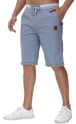 Djtnzdm Bermuda Cargo Estivi Pantaloncini Uomo Cotone Lavoro Golf Sportivi Pantaloni Corti Casual Shorts Uomo Blu Azzurro S