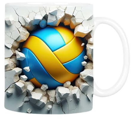 3D-Volleyball-Keramikbecher, 325 ml, einzigartiges, flaches Volleyball-Design, Sport-Milchbecher für Volleyball-Fans, für Kaffee- , Milch-Tee-Liebhaber