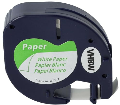 vhbw Schriftband-Kassette Papier Ersatz für Dymo S0721520 | 91200 für Etiketten-Drucker 4m x 12mm Schwarz auf Weiß