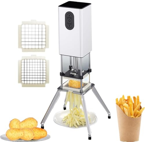 Coupe-Frites électrique, Coupe-Pommes de Terre Professionnel 200 W pour Frites, Coupe-Frites en Acier Inoxydable avec Lame de 1/2 et 3/8 Pouces, pour Pommes de Terre, oignons, Carottes, concombres