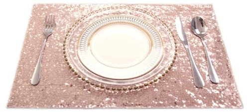 Anevous 4er Set Pailletten Platzsets,30 x 45cm Rechteckige Abwaschbar Tischsets,Abwischbar Platzset,Hitzebeständig Platzdeckchen,Tischuntersetze für Küche,drinnen und draußen,Roségold