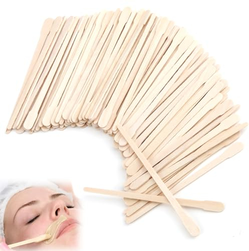 Lotbun 200pcs cera depilación, bastones de cera para cejas, espátulas de madera para la cara y pequeños palos de depilación